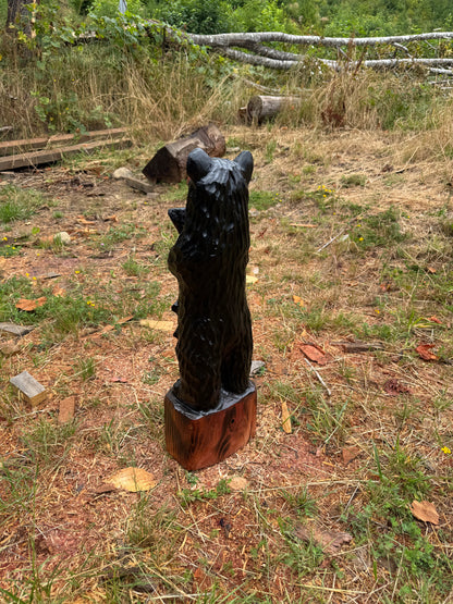 29-Inch Redwood Black Bear Holding Fish