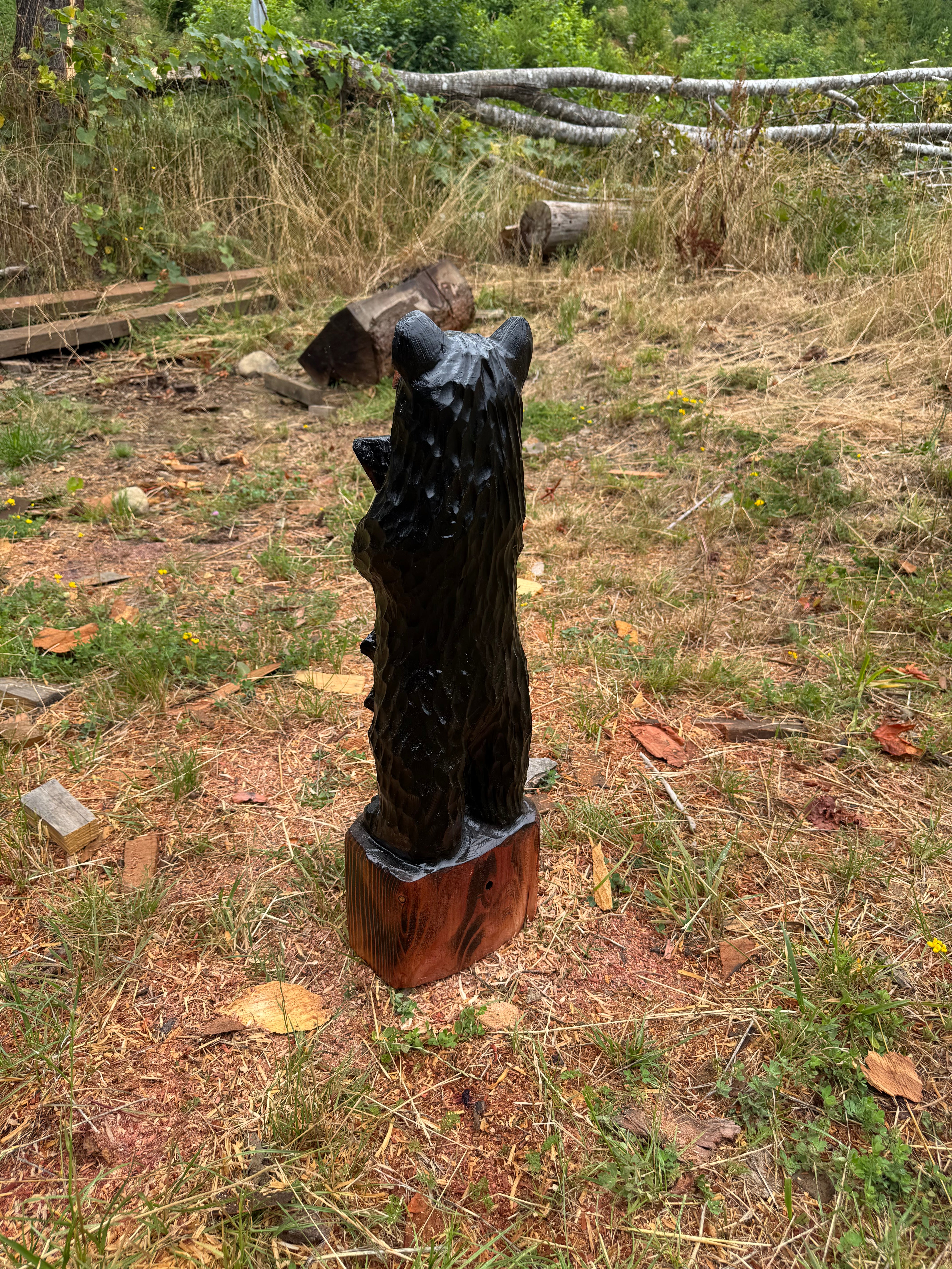 29-Inch Redwood Black Bear Holding Fish