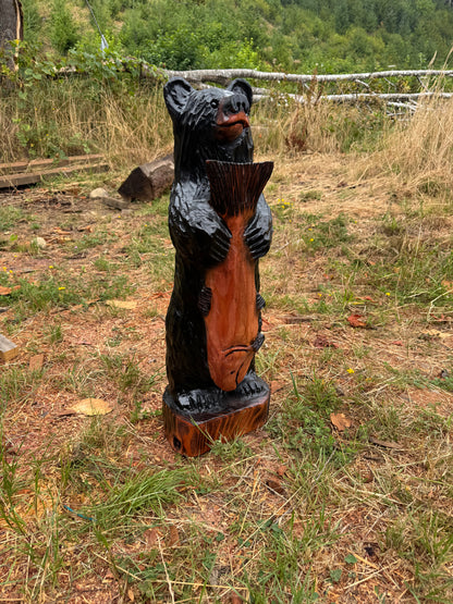 Carved Bear with Fish - 36 inches