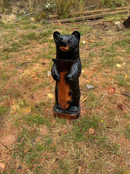 Carved Bear with Fish - 36 inches