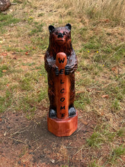 Handmade Chainsaw Carved Standing Bear with Welcome Sign – 36 inches