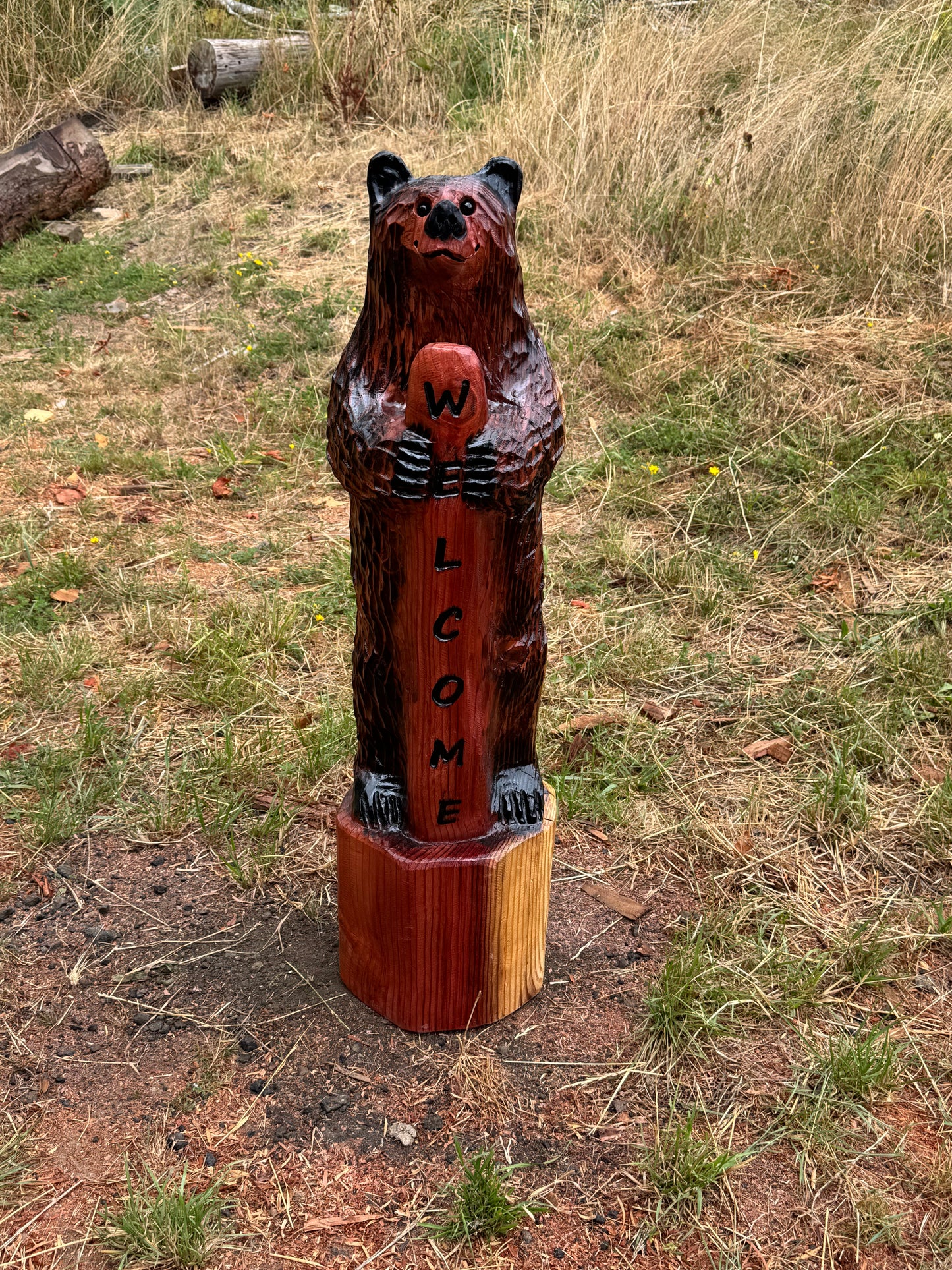 Cabin Decor Standing Bear with Welcome Sign – 40 inches