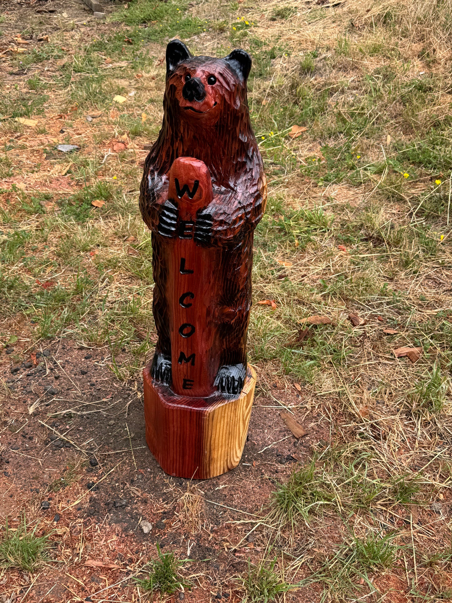 Cabin Decor Standing Bear with Welcome Sign – 40 inches