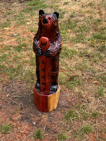 Cabin Decor Standing Bear with Welcome Sign – 40 inches