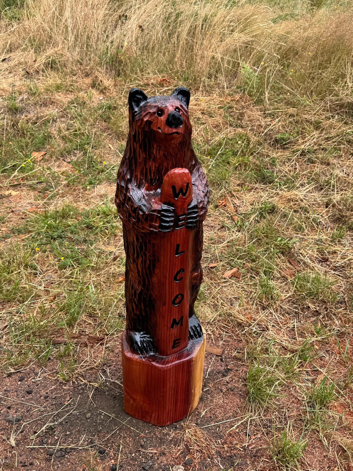 Cabin Decor Standing Bear with Welcome Sign – 40 inches