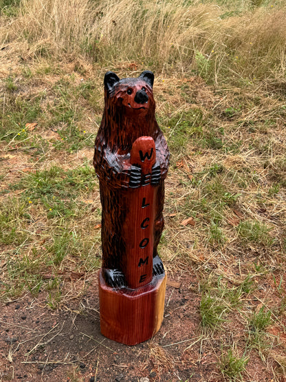 Cabin Decor Standing Bear with Welcome Sign – 40 inches