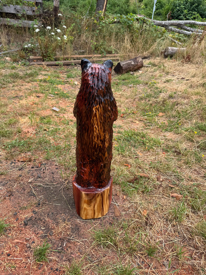 Wooden Standing Bear with Welcome Sign – 39 inches