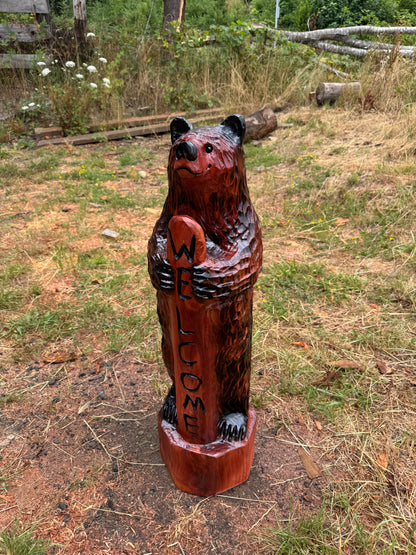 Standing Bear with Welcome Sign – 36 inches