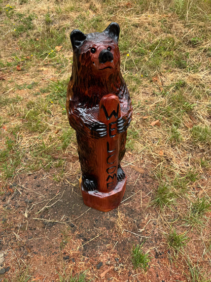 Standing Bear with Welcome Sign – 36 inches