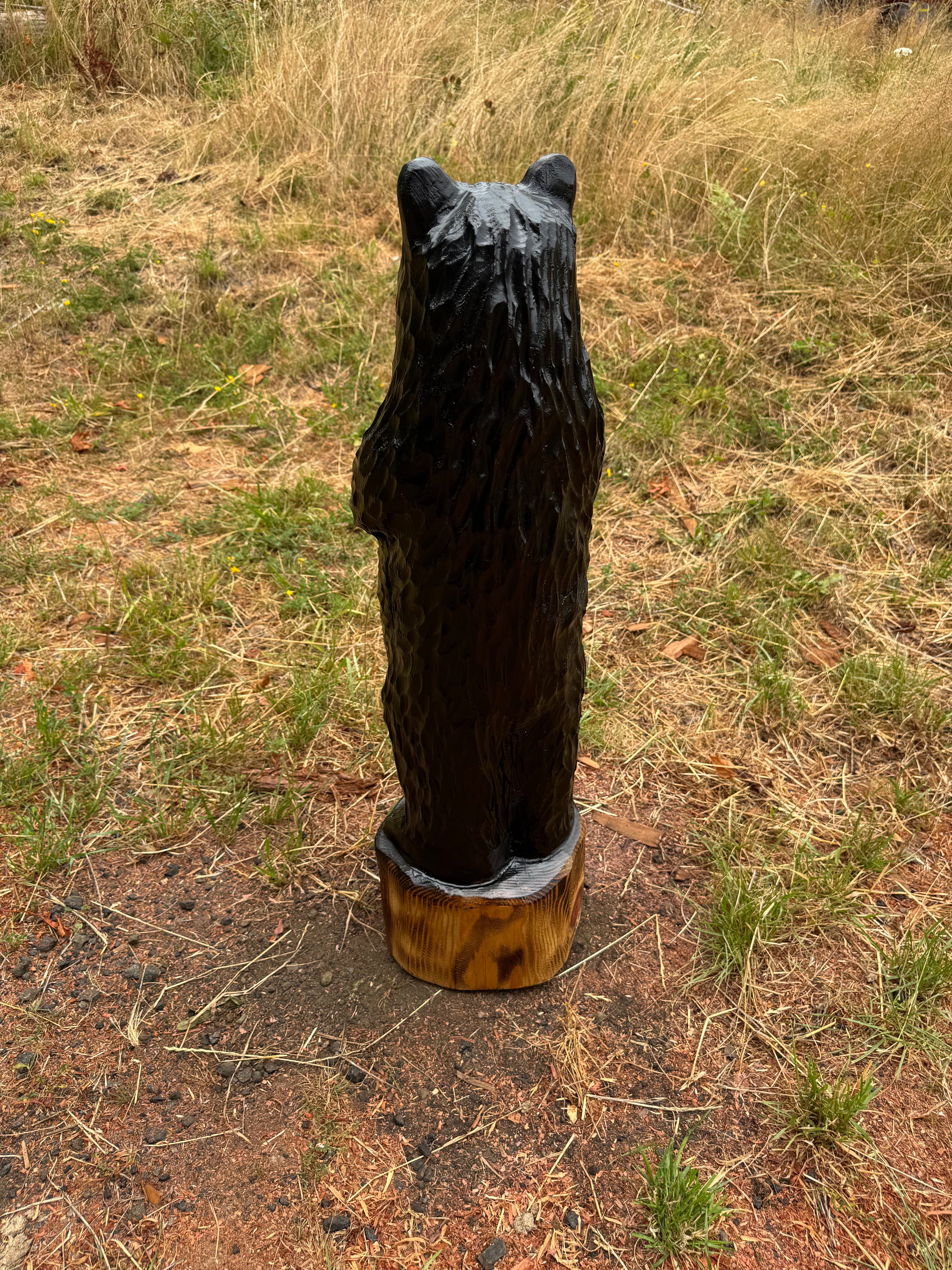 Rustic Chainsaw Carved Standing Bear with Welcome Sign – 37 inches