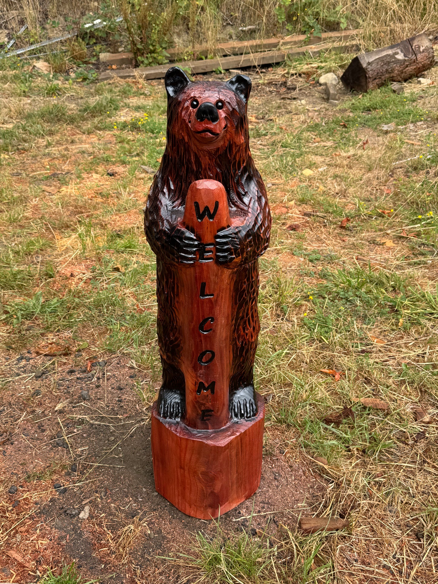 Lodge Style Standing Bear with Welcome Sign – 40 inches