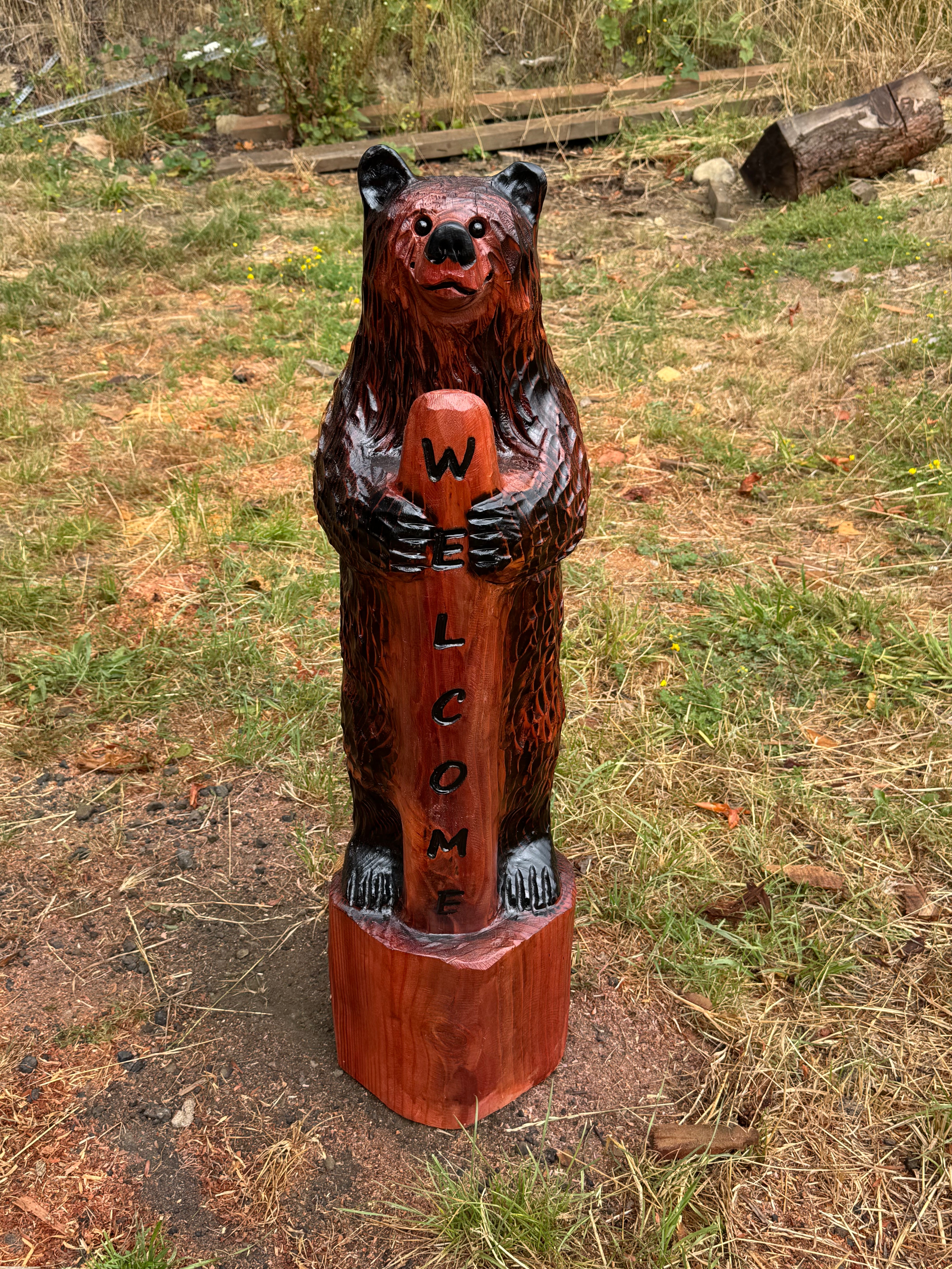Lodge Style Standing Bear with Welcome Sign – 40 inches
