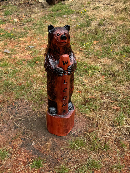 Lodge Style Standing Bear with Welcome Sign – 40 inches