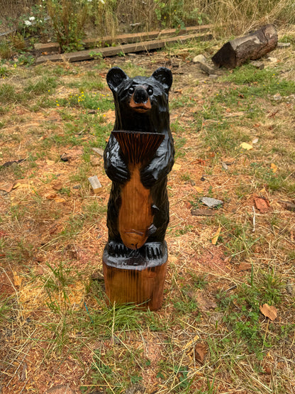 32-Inch Hand-Carved Redwood Bear with Fish