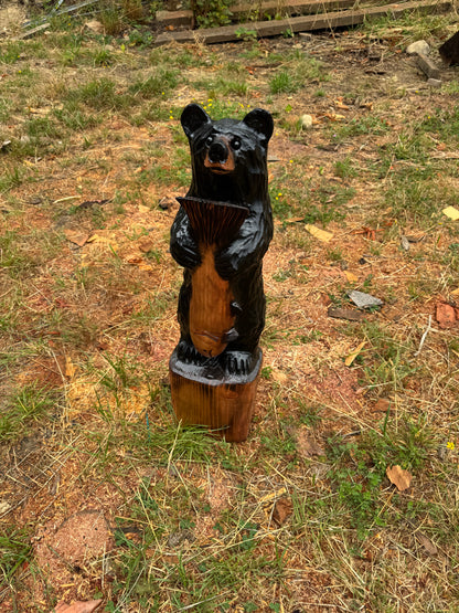 32-Inch Hand-Carved Redwood Bear with Fish