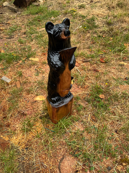 32-Inch Hand-Carved Redwood Bear with Fish