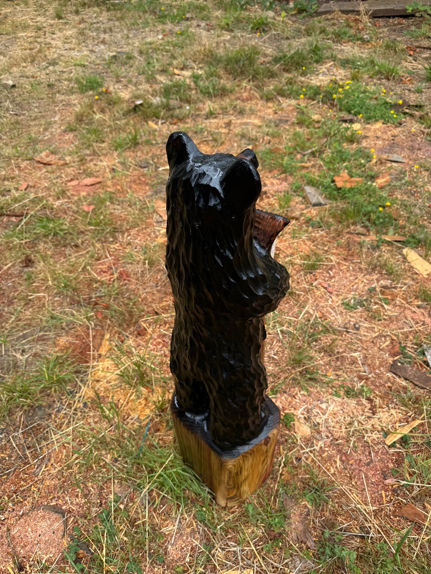 32-Inch Hand-Carved Redwood Bear with Fish