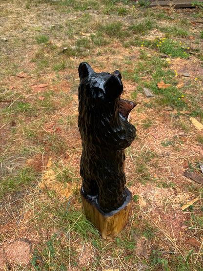 32-Inch Hand-Carved Redwood Bear with Fish
