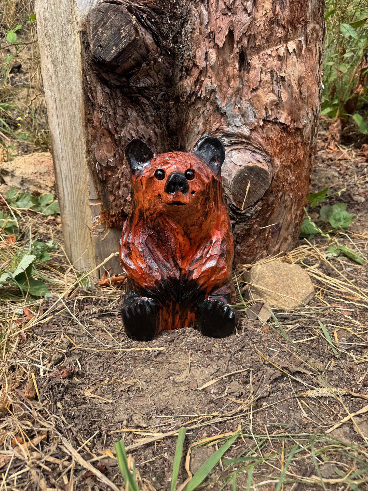 Chainsaw Carved Wooden Sitting Bear 12"- Indoors or Outdoors - Brown