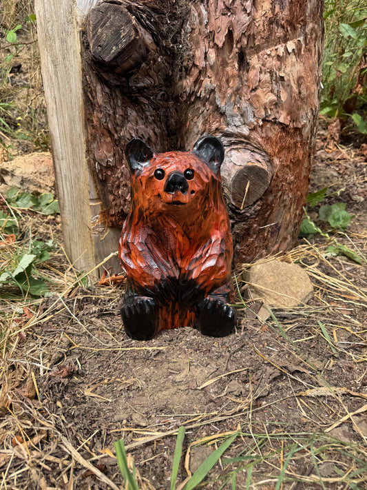 Chainsaw Carved Wooden Sitting Bear 12"- Indoors or Outdoors - Brown