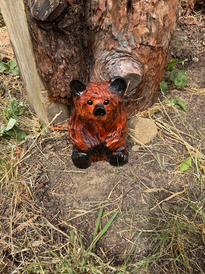 Chainsaw Carved Wooden Sitting Bear 12"- Indoors or Outdoors - Brown