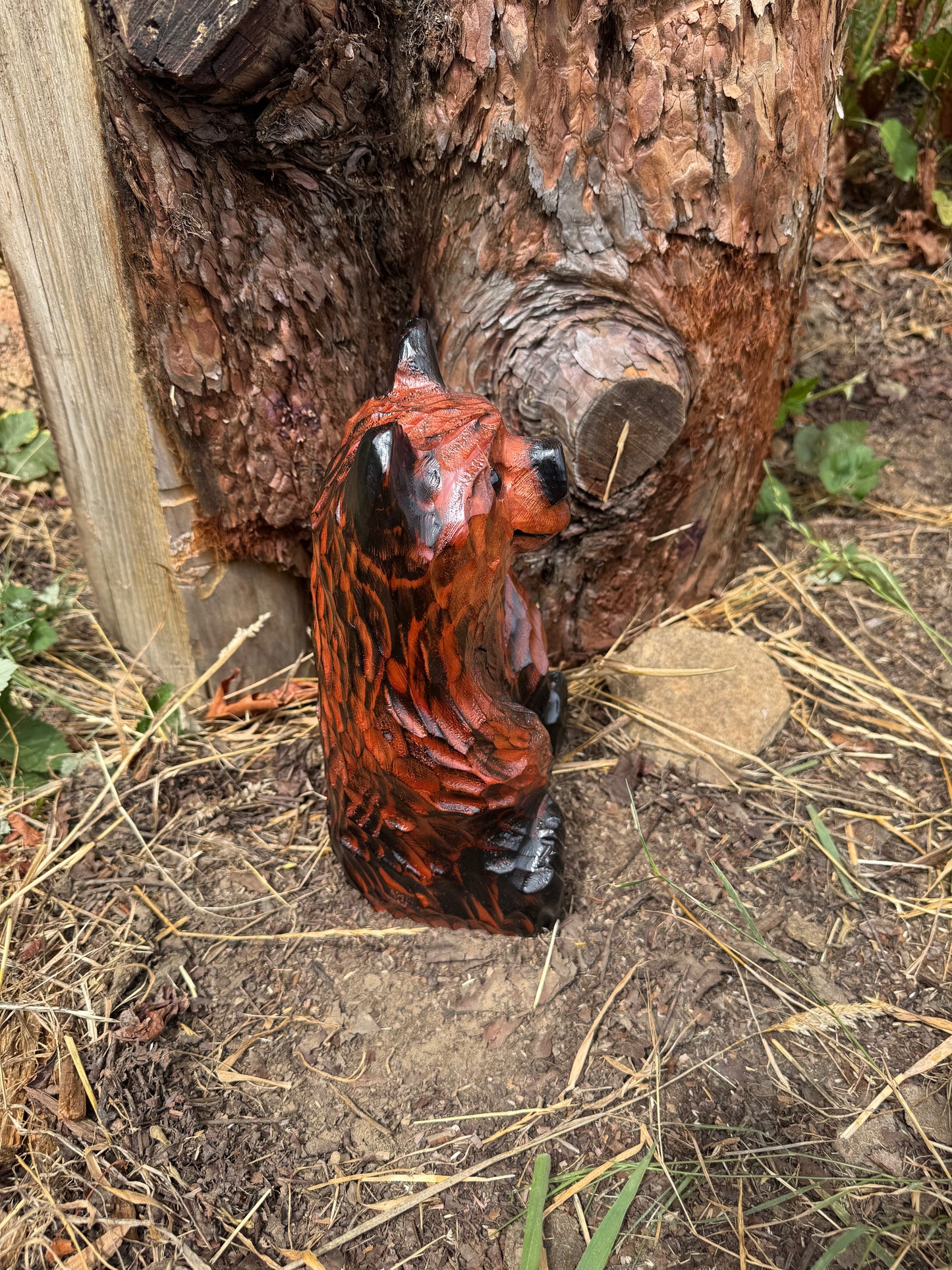 Chainsaw Carved Wooden Sitting Bear 12"- Indoors or Outdoors - Brown