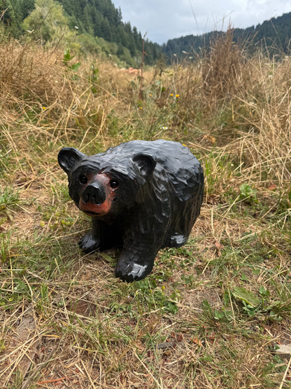 Chainsaw Carved Black Bear on All Fours Looking Left – 15" Giant Sequoia Redwood