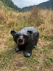 Chainsaw Carved Black Bear on All Fours Looking Left – 15" Giant Sequoia Redwood