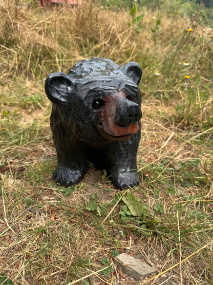 Chainsaw Carved Black Bear on All Fours Looking Left – 15" Giant Sequoia Redwood