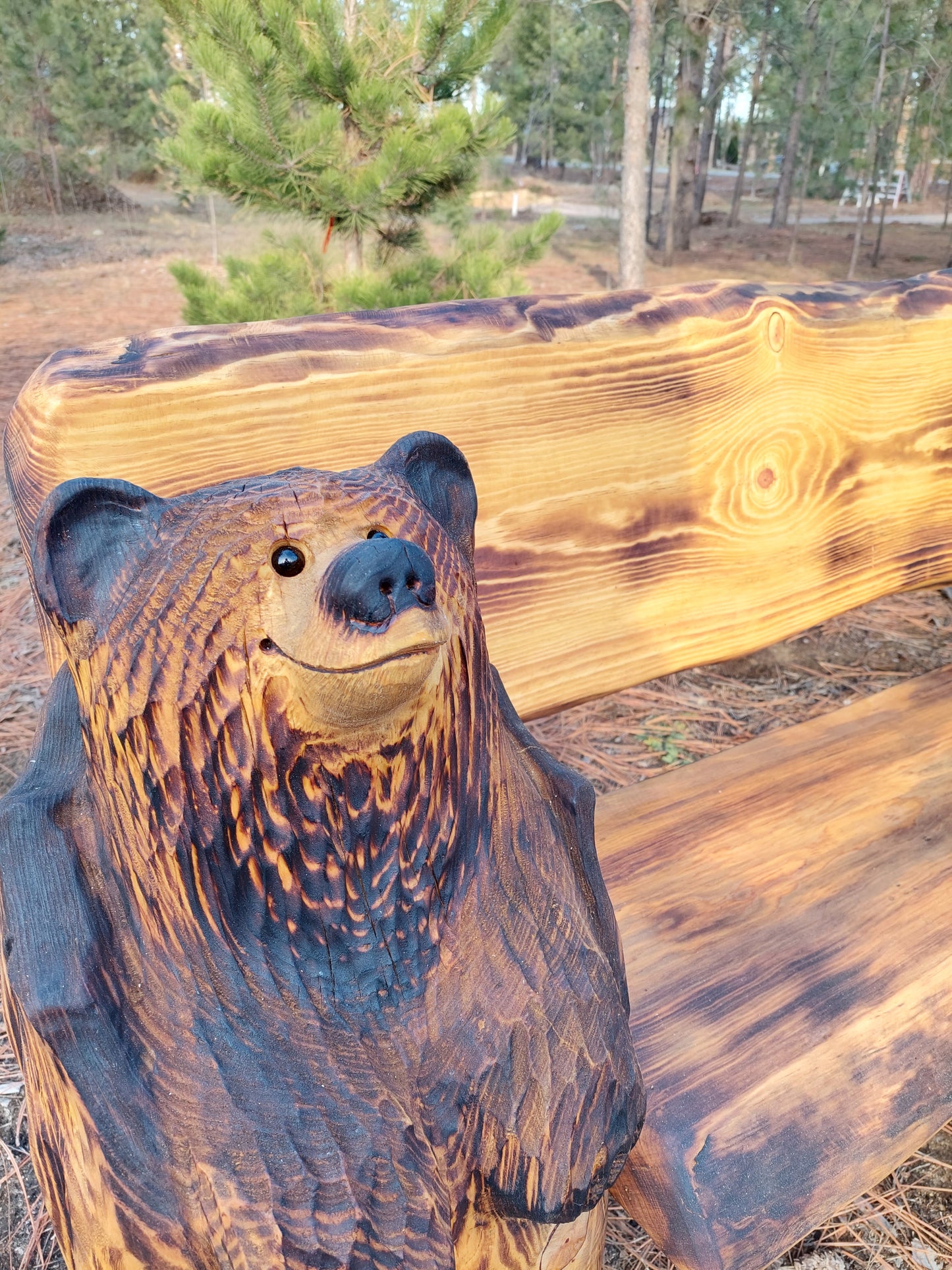 Hand Crafted Bench - Bears in Logs - Live Edge Slabs - Multiple Lengths