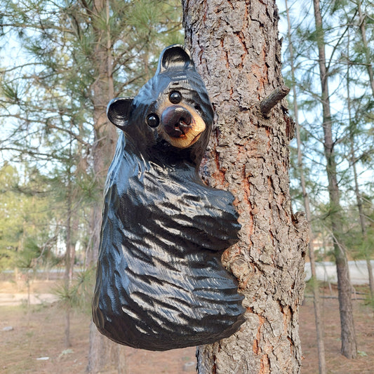 Wood Carved Climbing Bear for Posts, Poles, Trees, and More - 15 Inches, Easy to Mount and Display - Black