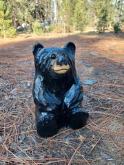 Chainsaw Carved Wooden Sitting Bear 12"- Indoors or Outdoors - Black
