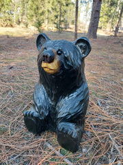 Chainsaw Carved Sitting Bear - 15" - Black