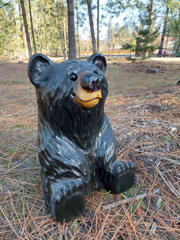 Chainsaw Carved Sitting Bear - 15" - Black