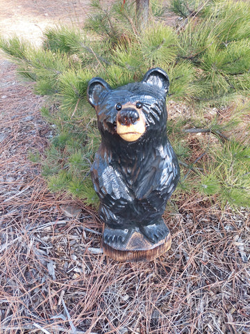Hand Crafted Wooden Standing Bear- 27" - Black