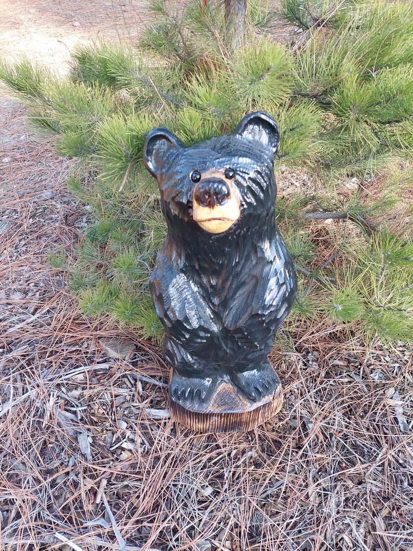 Hand Crafted Wooden Standing Bear- 27" - Black