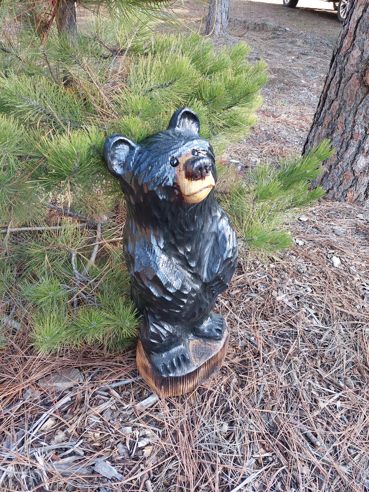 Hand Crafted Wooden Standing Bear- 27" - Black