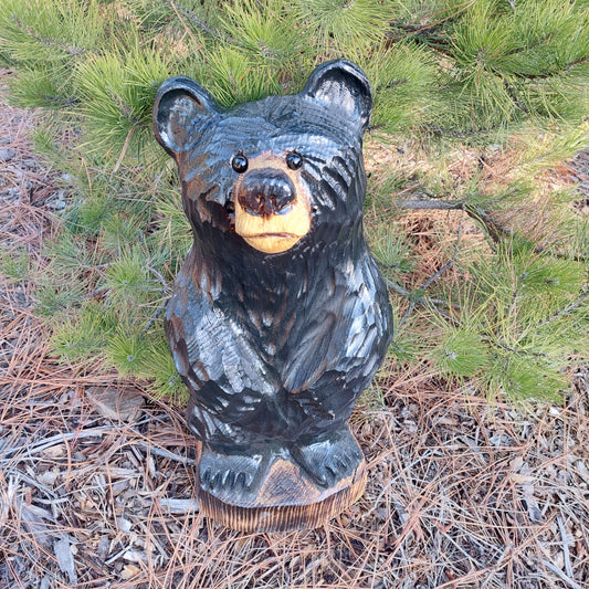 Hand Crafted Wooden Standing Bear- 27" - Black