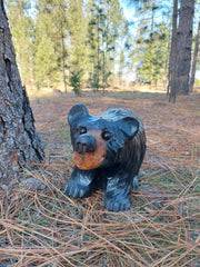 Chainsaw Carved Bear on All Fours- 12'' - Black