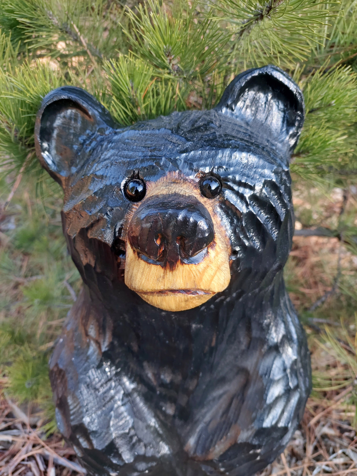 Hand Crafted Wooden Standing Bear- 27" - Black
