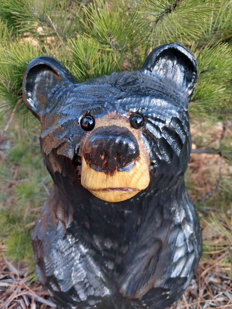 Hand Crafted Wooden Standing Bear- 27" - Black