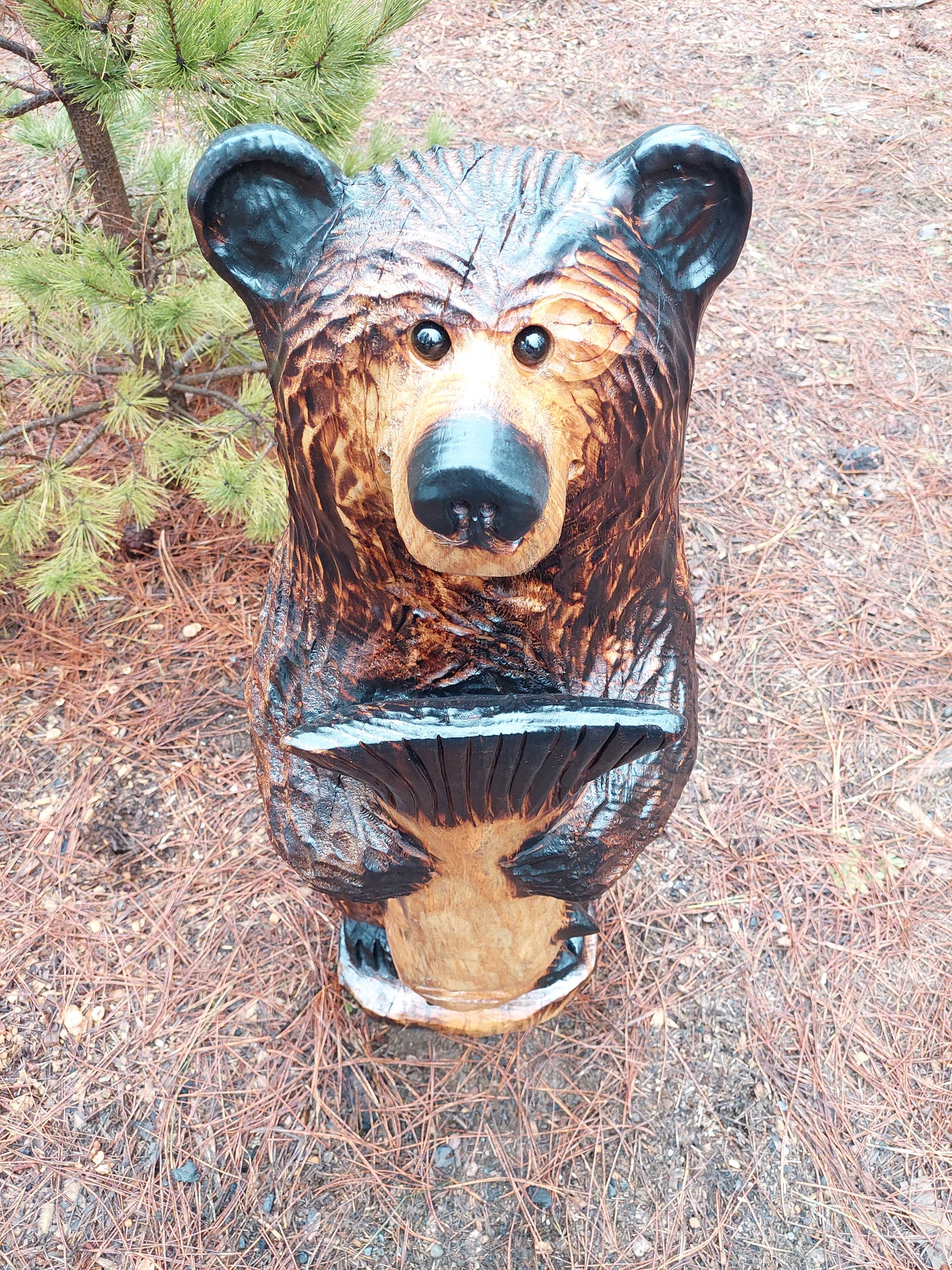 Wood Carved 48" Bear with Fish