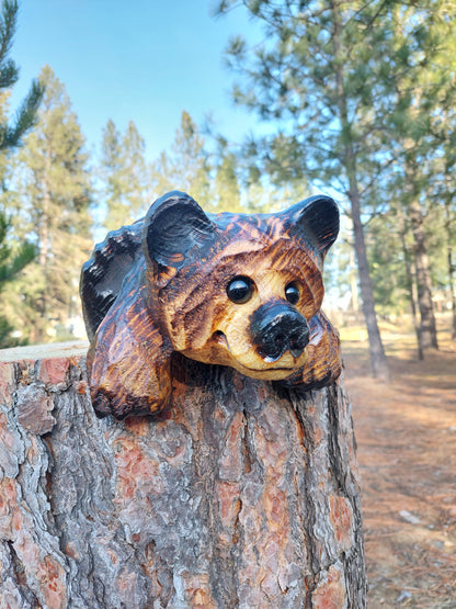 Hand-Carved Wood Bear Laying on Ledge - 10 Inches, Perfect for Mantels and Shelves