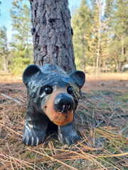 Chainsaw Carved Bear on All Fours- 12'' - Black