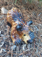 Hand-Carved Wood Bear Peeking 10'' - Brown