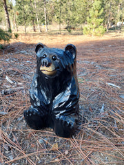 Chainsaw Carved Wooden Sitting Bear 12"- Indoors or Outdoors - Black
