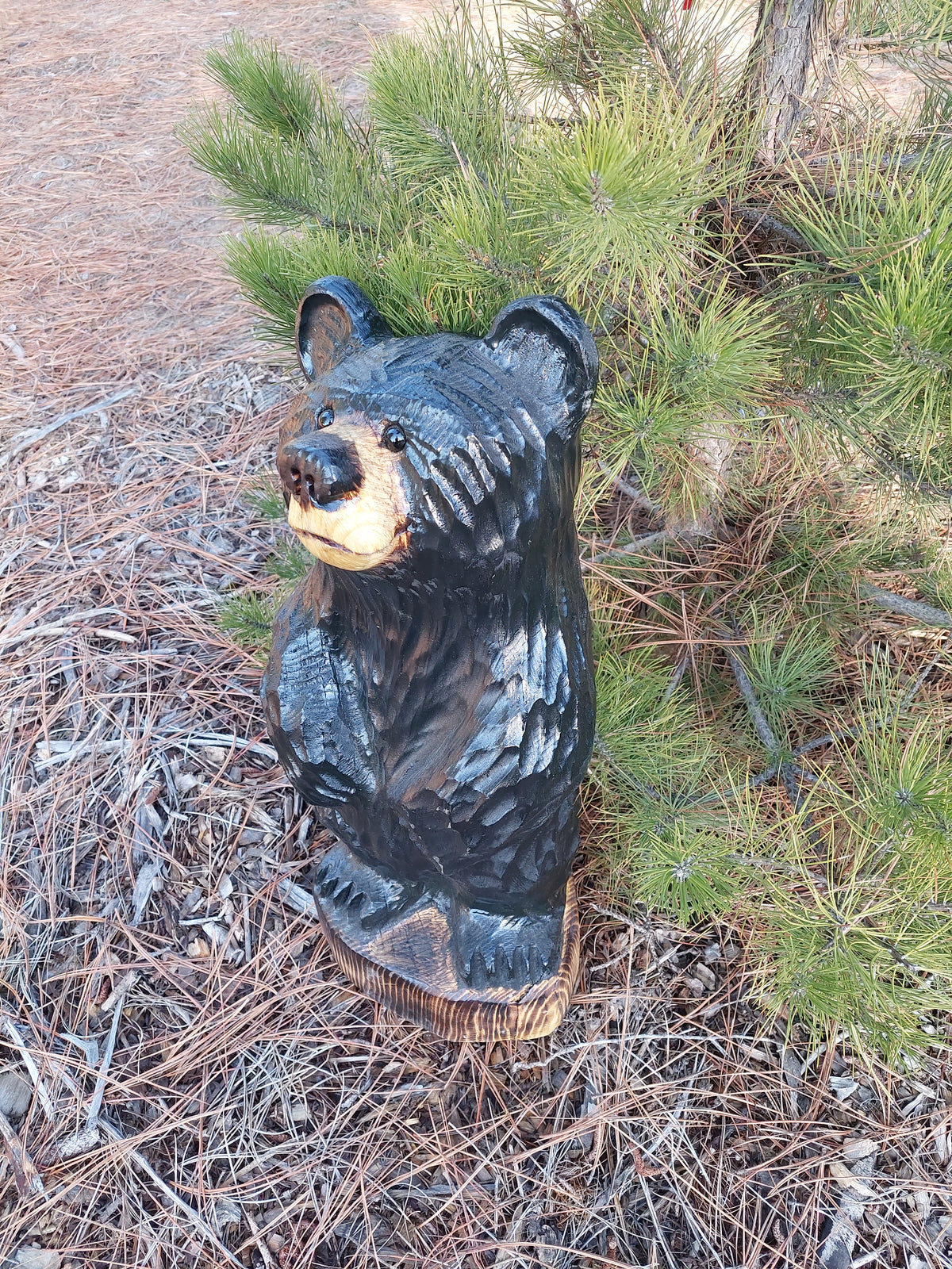 Hand Crafted Wooden Standing Bear- 27" - Black