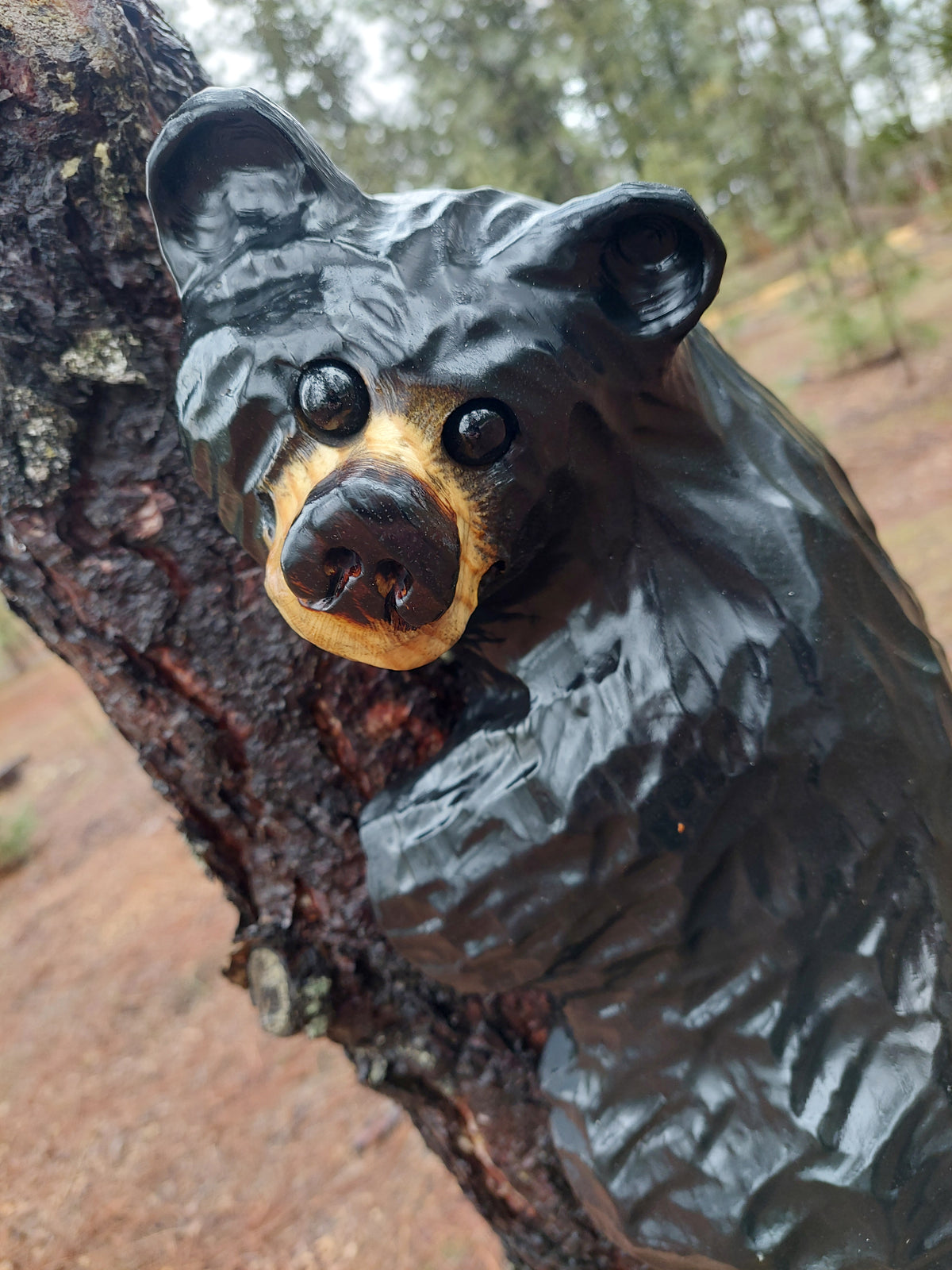 Wood Carved Climbing Bear for Posts, Poles, Trees, and More - 15 Inches, Easy to Mount and Display - Black