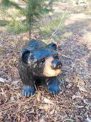 Handcrafted Wood Carving of Bear Standing on All 4s - 15 Inches, Chainsaw Carving, Looking Left - Black
