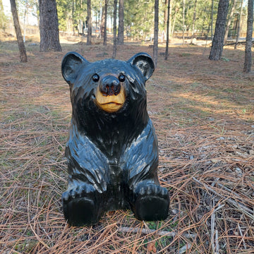 Chainsaw Carved Sitting Bear - 15" - Black